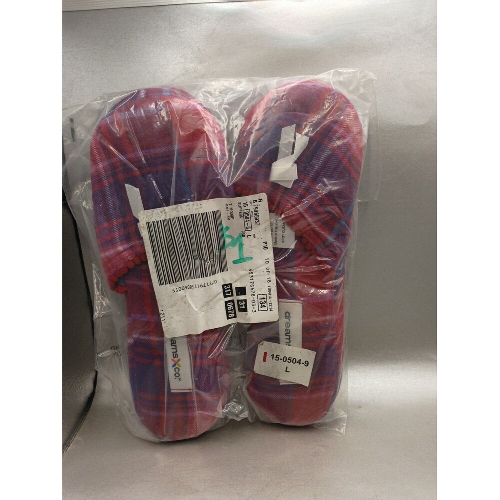 Dreams & Co. Flannel Slippers in a Red plaid pattern.